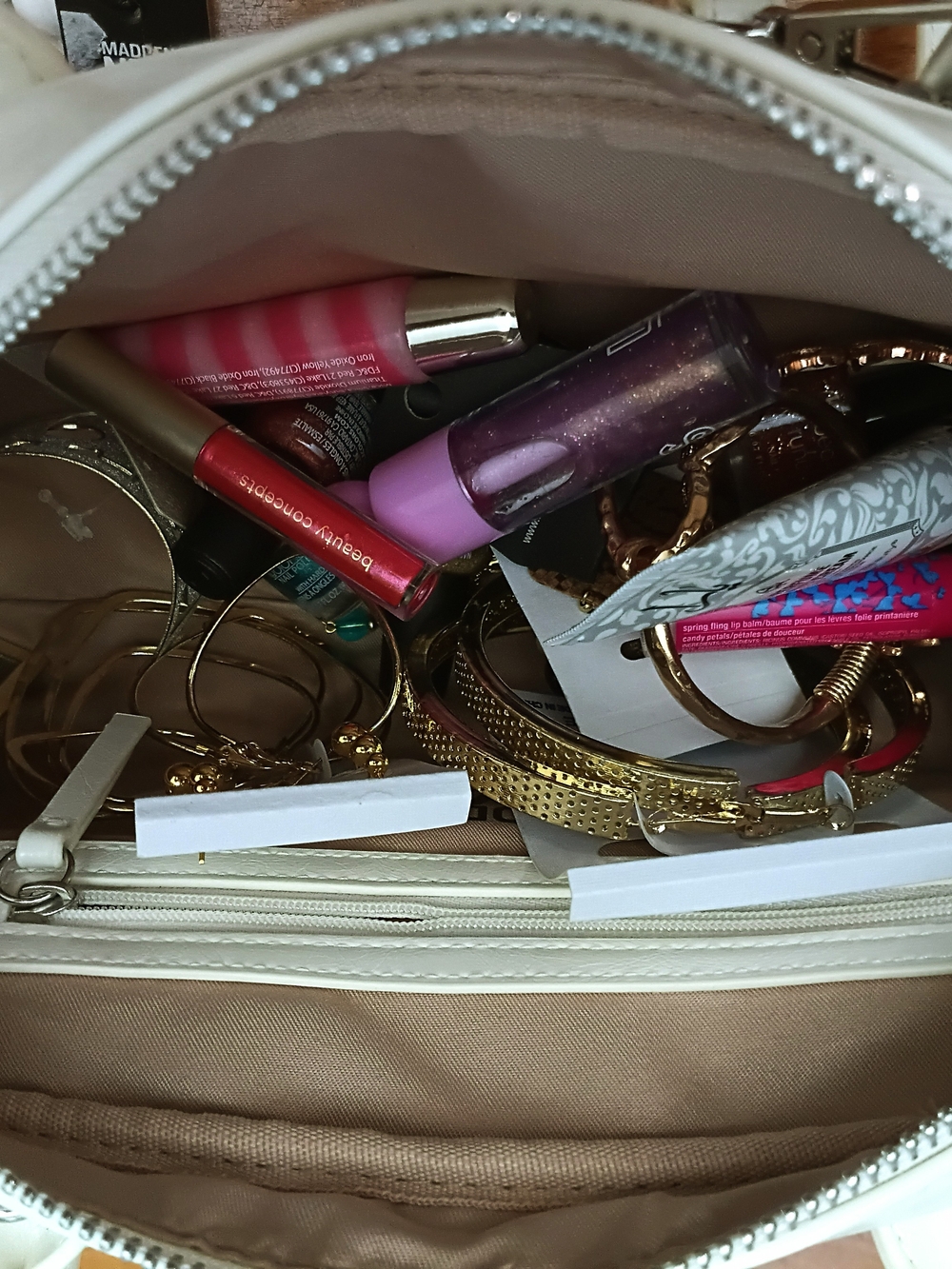 Steve Madden White Top-Zip Cosmetic Pouch